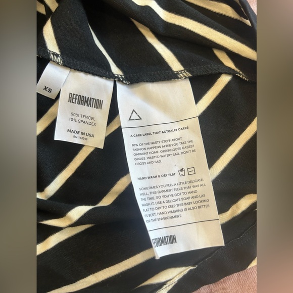 REFORMATION Midi Long Sleeve Black & White Striped Dress, Size XS - Picture 5 of 5